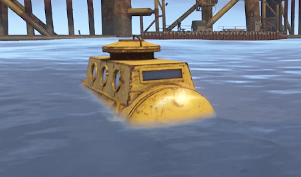 Submarine drilling beneath Large Oil Rig on Nuke Island